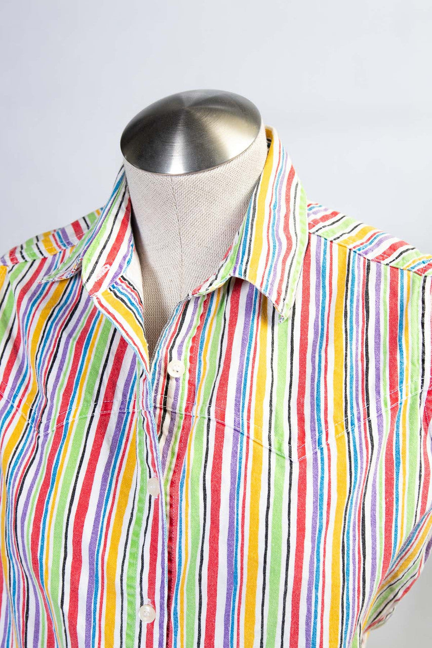 Vintage Multicolor Stripe Tie Front Vest (sz. Medium)