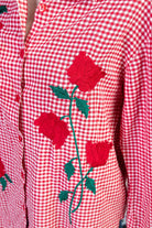 Vintage Embroidered Roses Gingham Button Up Shirt (sz. Medium)