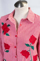 Vintage Embroidered Roses Gingham Button Up Shirt (sz. Medium)