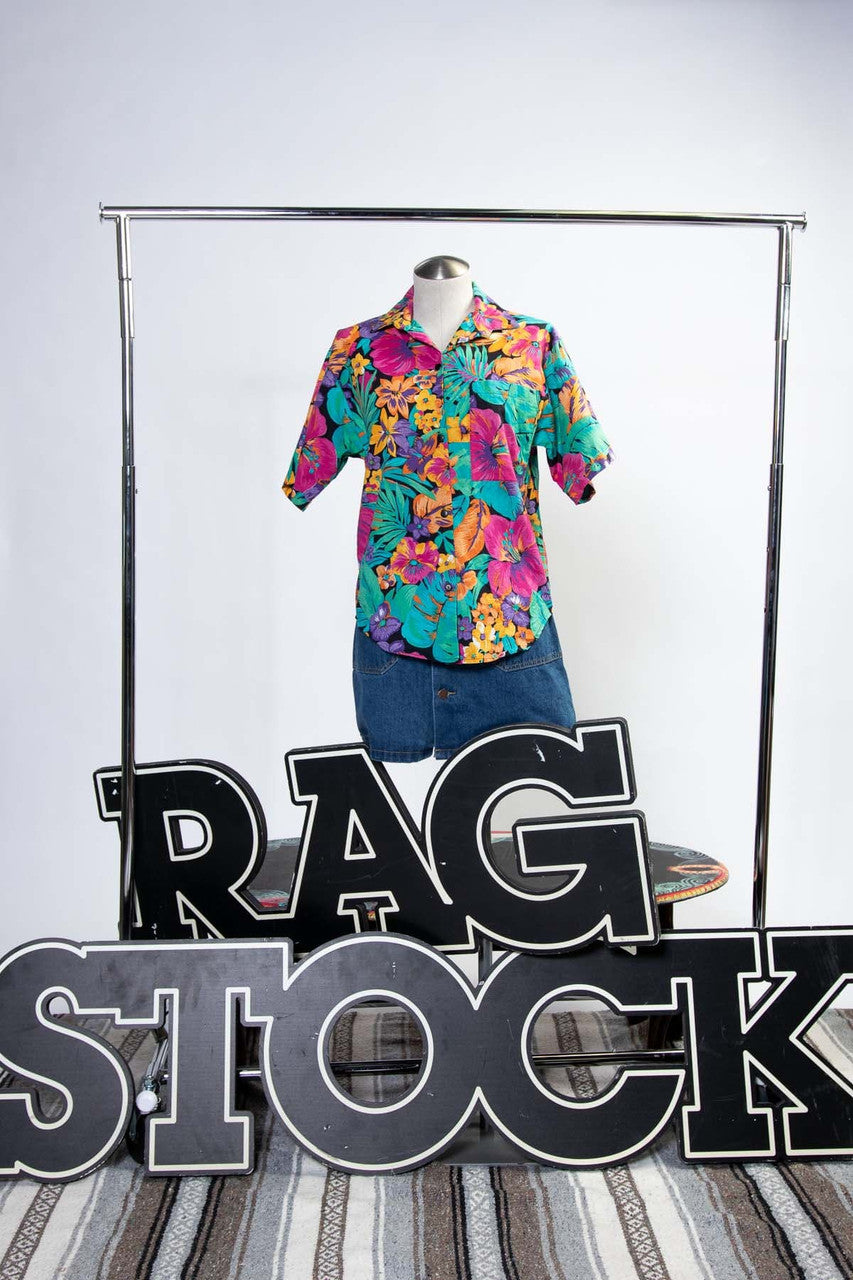Vintage Tropical Floral Button Up Shirt (1980s)