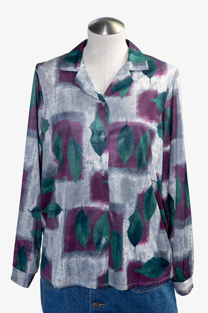 Vintage Leaf Print Button Up Shirt (sz. Medium)