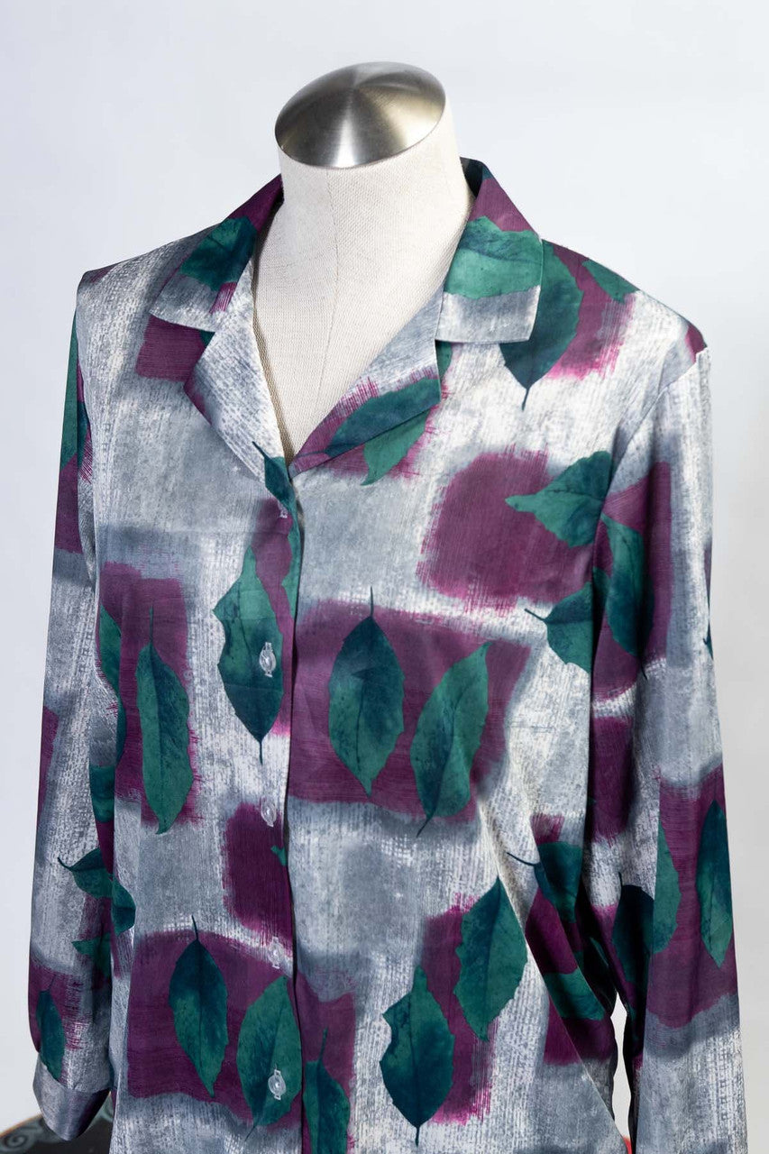 Vintage Leaf Print Button Up Shirt (sz. Medium)
