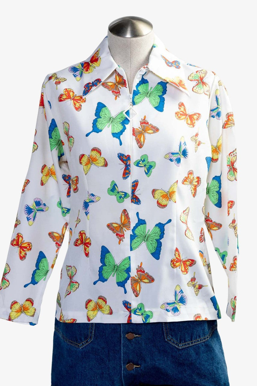 Vintage Butterflies Quarter Zip Top (sz. 34)