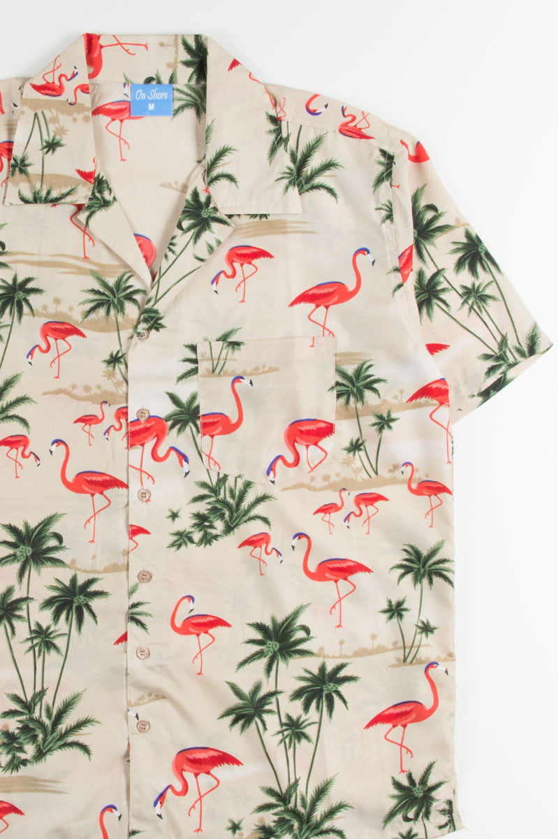 Tan Flamingo Palms Hawaiian Shirt