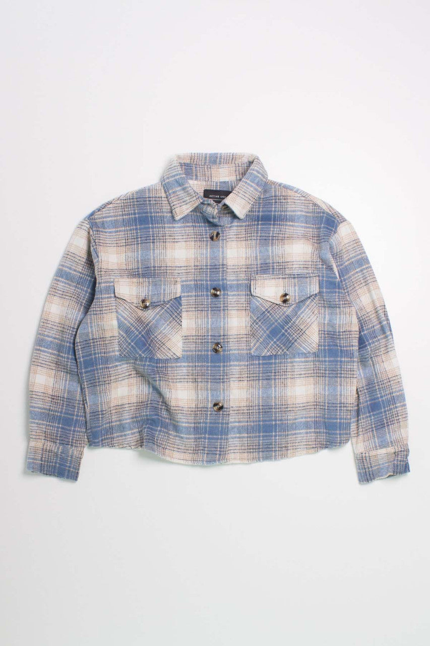 Oversized Dusty Blue Brushed Plaid Jacket