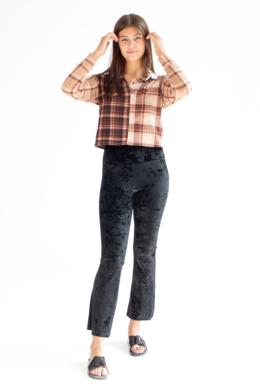 Fleece Mixed Plaid Long Sleeved Polo Shirt