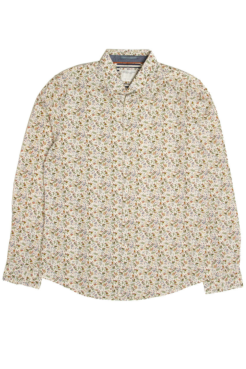 Off White Floral Long Sleeve Button Up Shirt