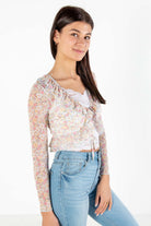 Floral Mesh Tie Front Top