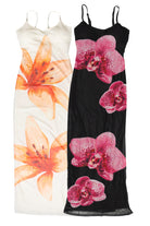 Large Flower Print Mesh Maxi Dresses