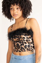 Fur Trimmed Brown Leopard Cropped Cami