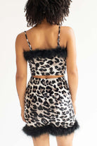 Fur Trimmed Snow Leopard Mini Skirt