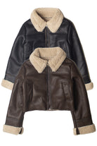 Faux Fur Lined Pleather Bomber Jacket