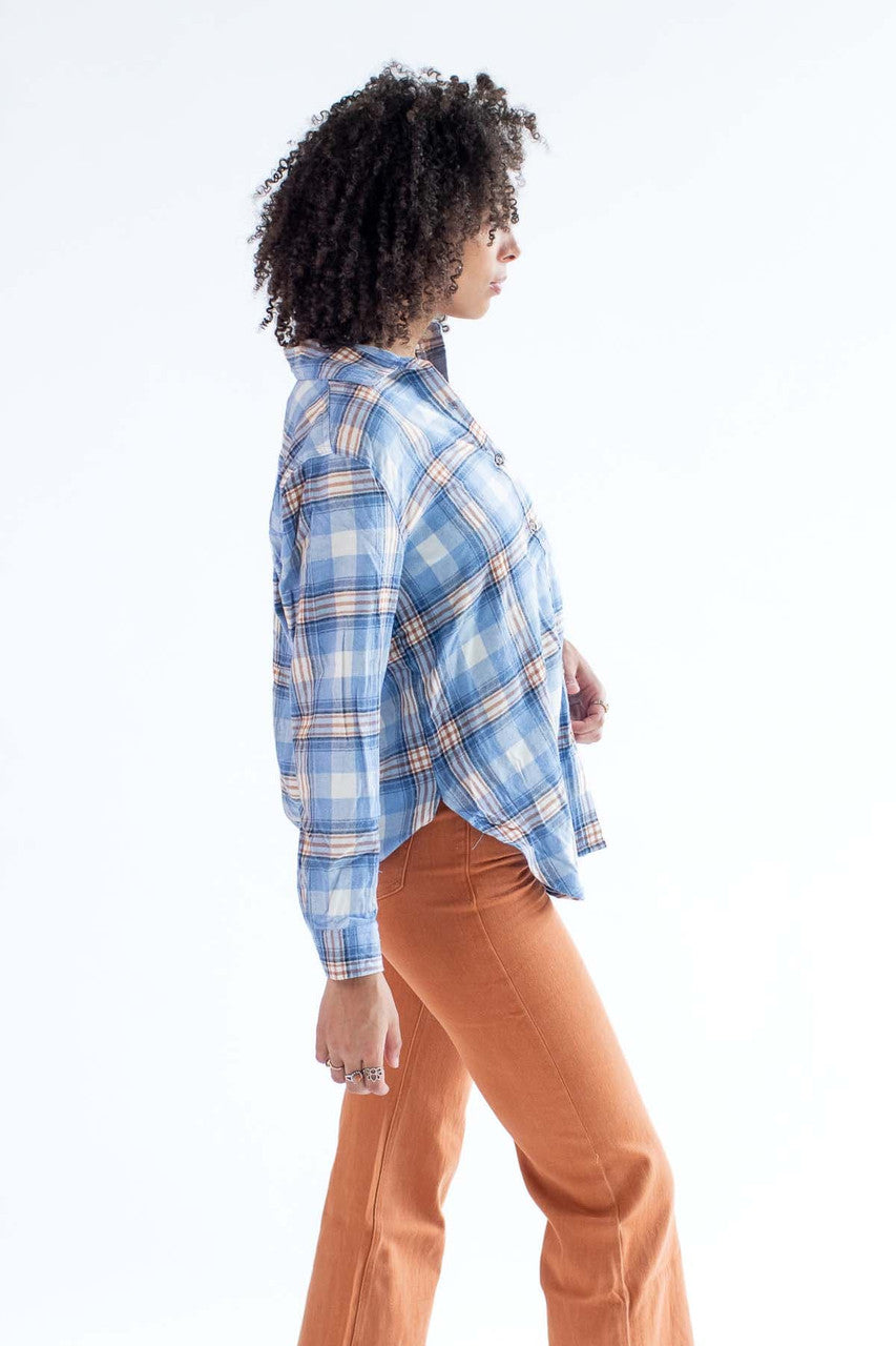 White & Blue Oversized Boyfriend Flannel