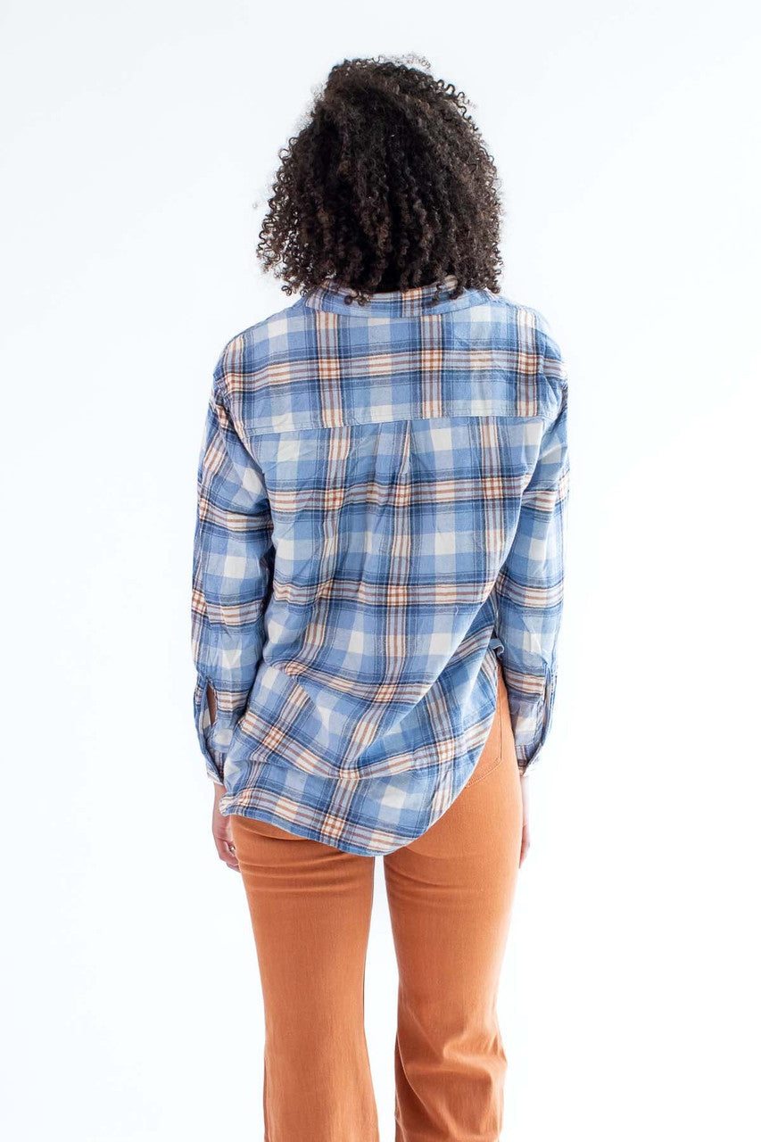 White & Blue Oversized Boyfriend Flannel