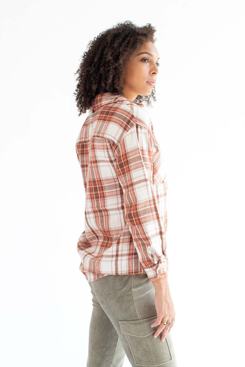 White & Cappuccino Oversized Plaid Shacket