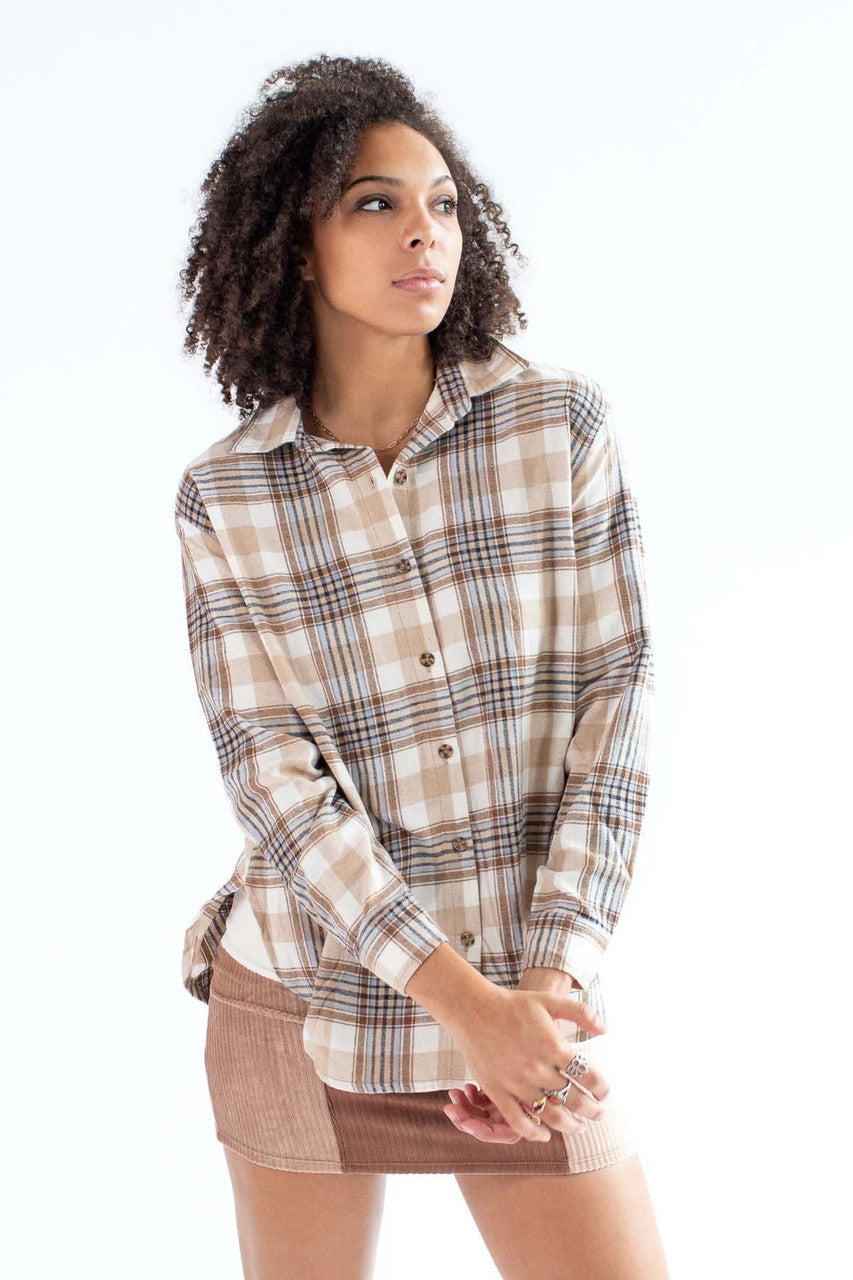 Gardenia & Sand Oversized Boyfriend Flannel
