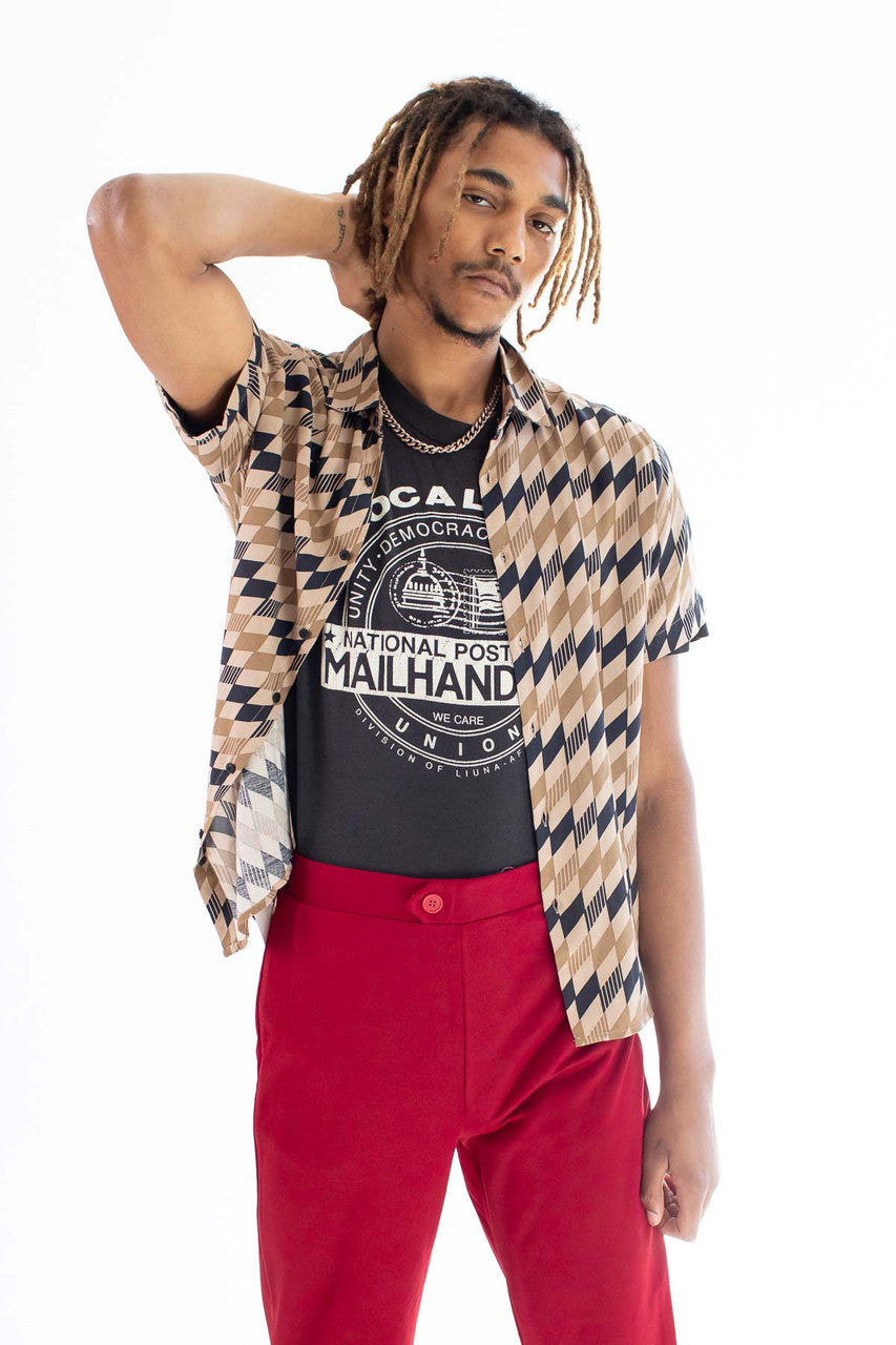 Geometric Herringbone Button Up Shirt