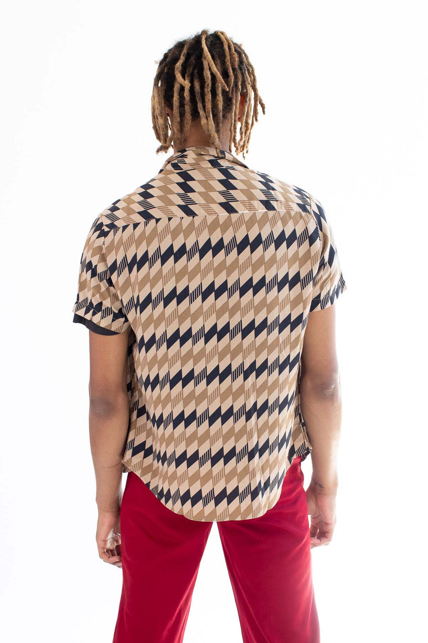 Geometric Herringbone Button Up Shirt