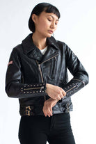 Rare "GB SKINS" Studded Rider Leather Jacket w/ Sherpa Lining