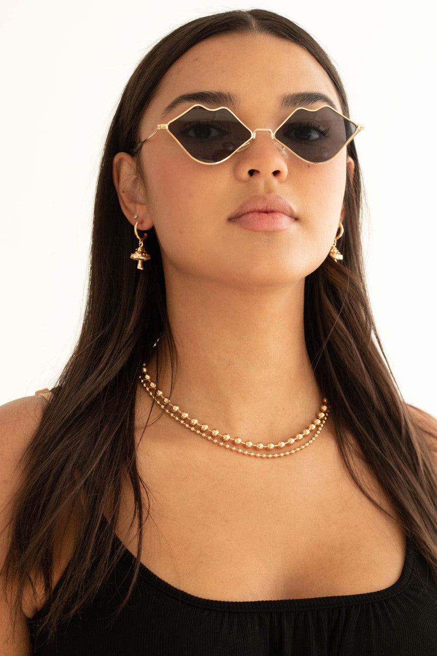 Gold Mushroom Drop Hoop Earrings