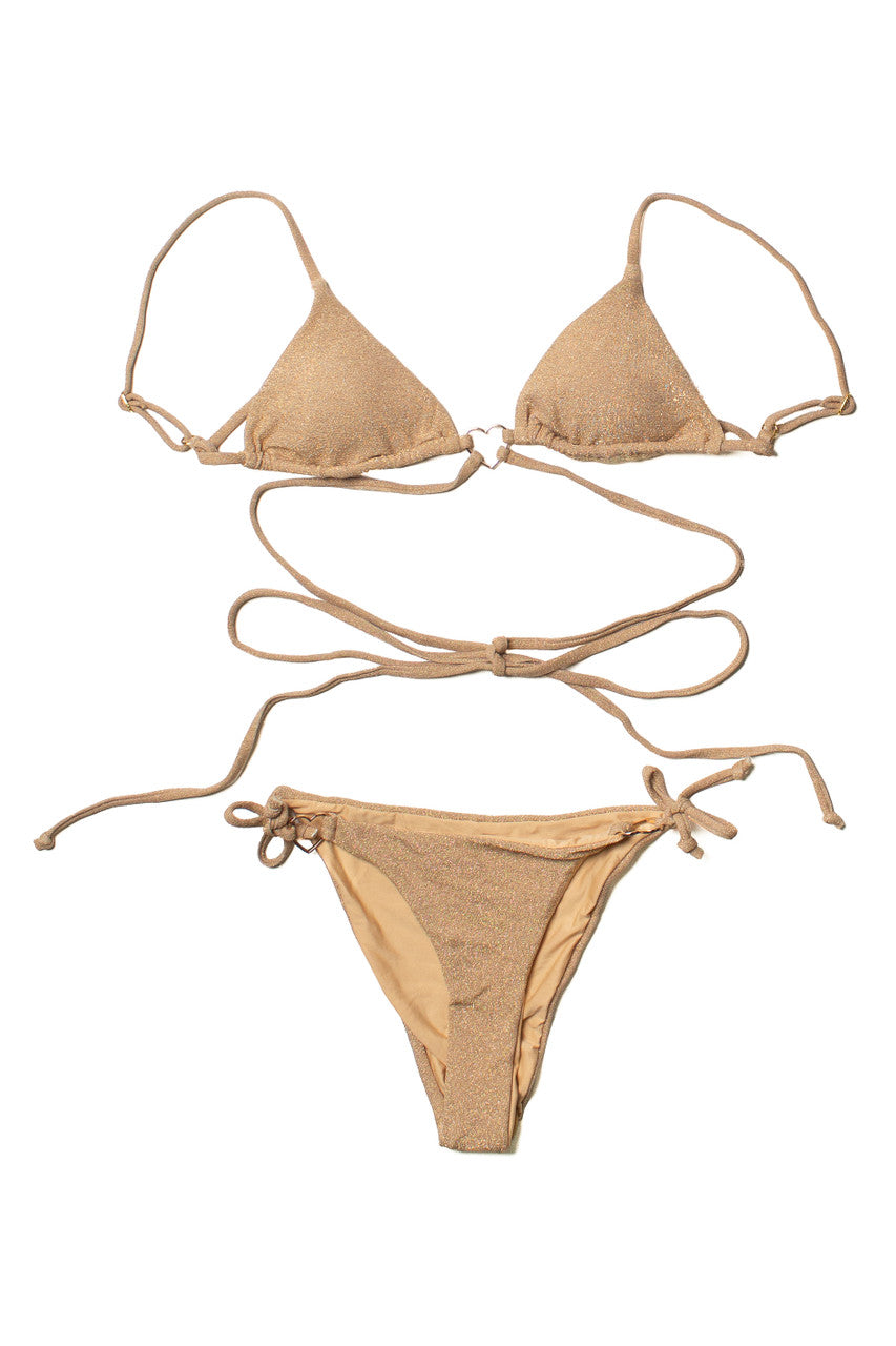Gold Shimmer Heart Bikini Top