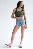 Green & Navy Checkered Seamless Crop Tank