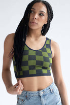 Green & Navy Checkered Seamless Crop Tank