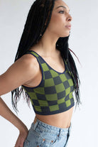 Green & Navy Checkered Seamless Crop Tank