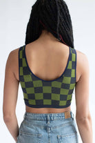 Green & Navy Checkered Seamless Crop Tank