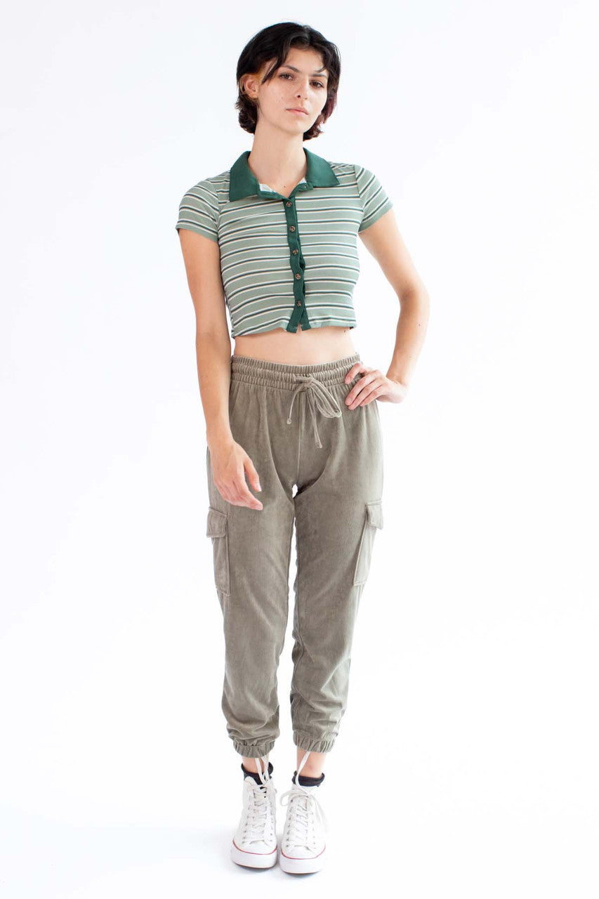 Green Button Up Stripe Polo