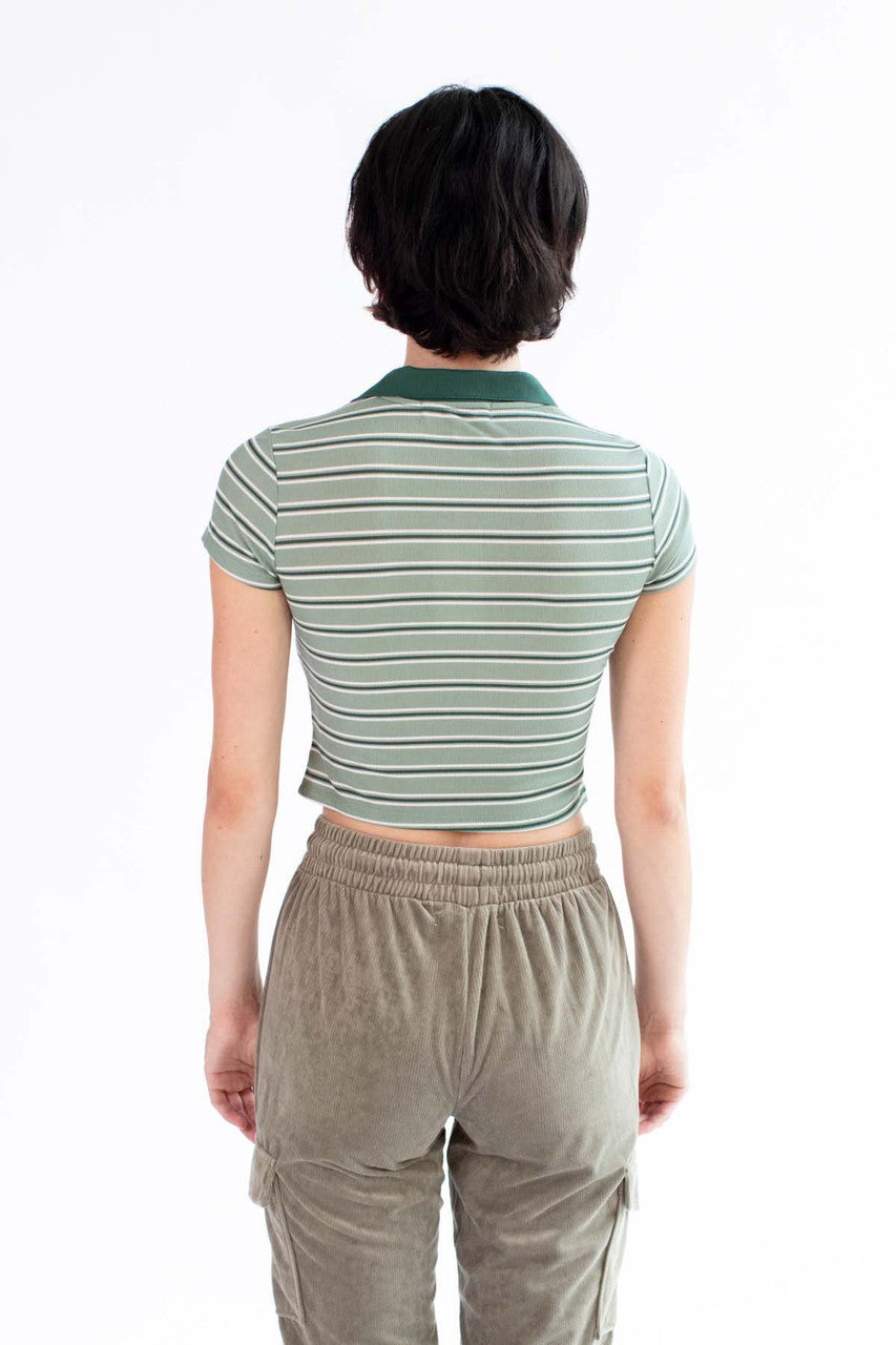 Green Button Up Stripe Polo