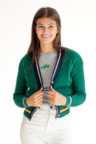 Green Cable Knit Varsity Cardigan