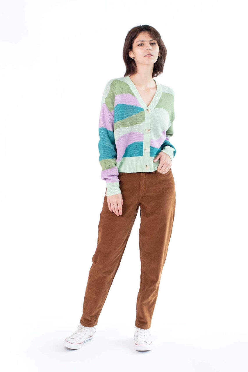 Green Combo Abstract Landscape Cardigan
