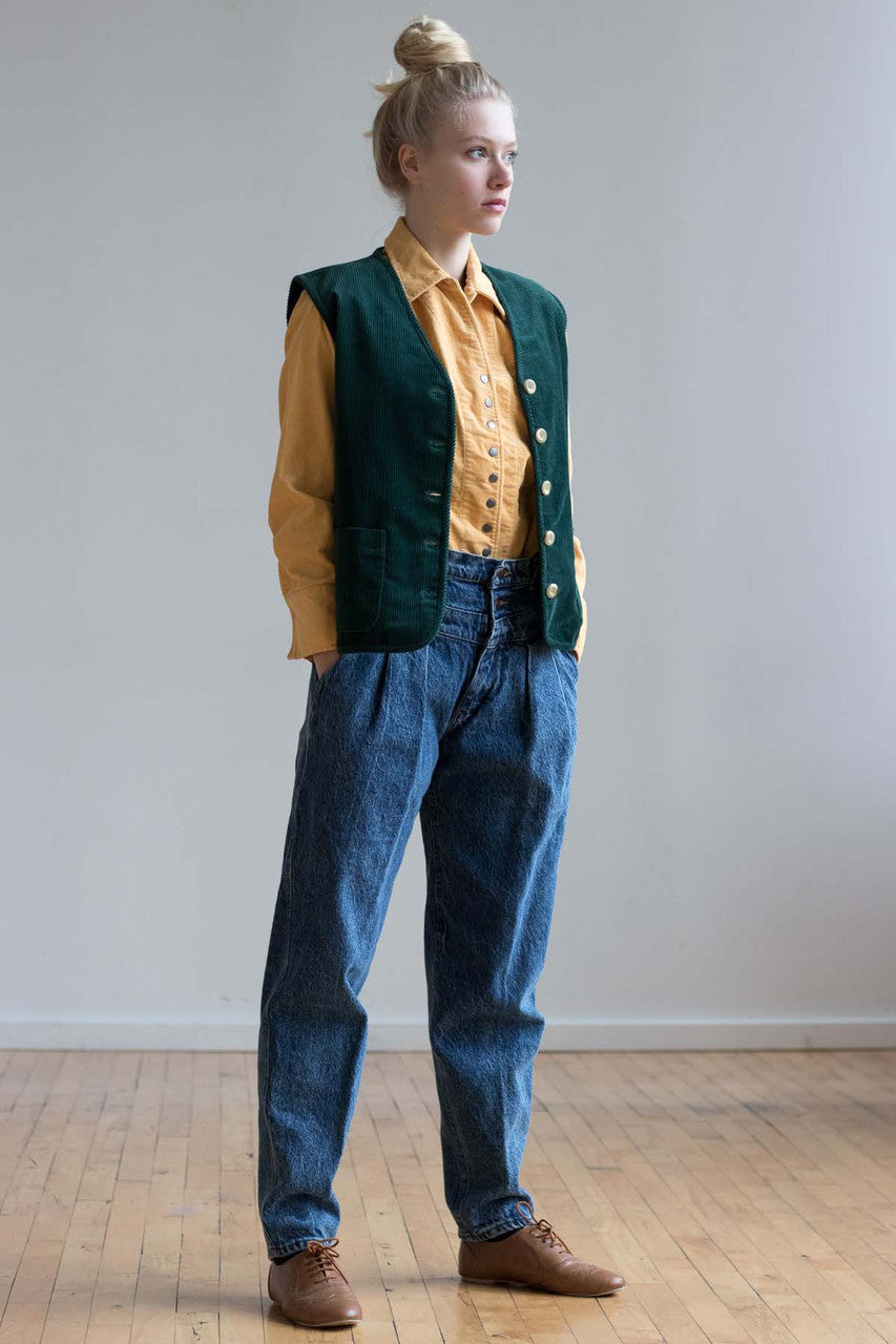 Green Corduroy Button Up Vest