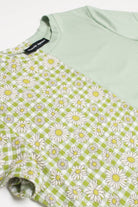 Green Daisy Split Block Cropped Tee