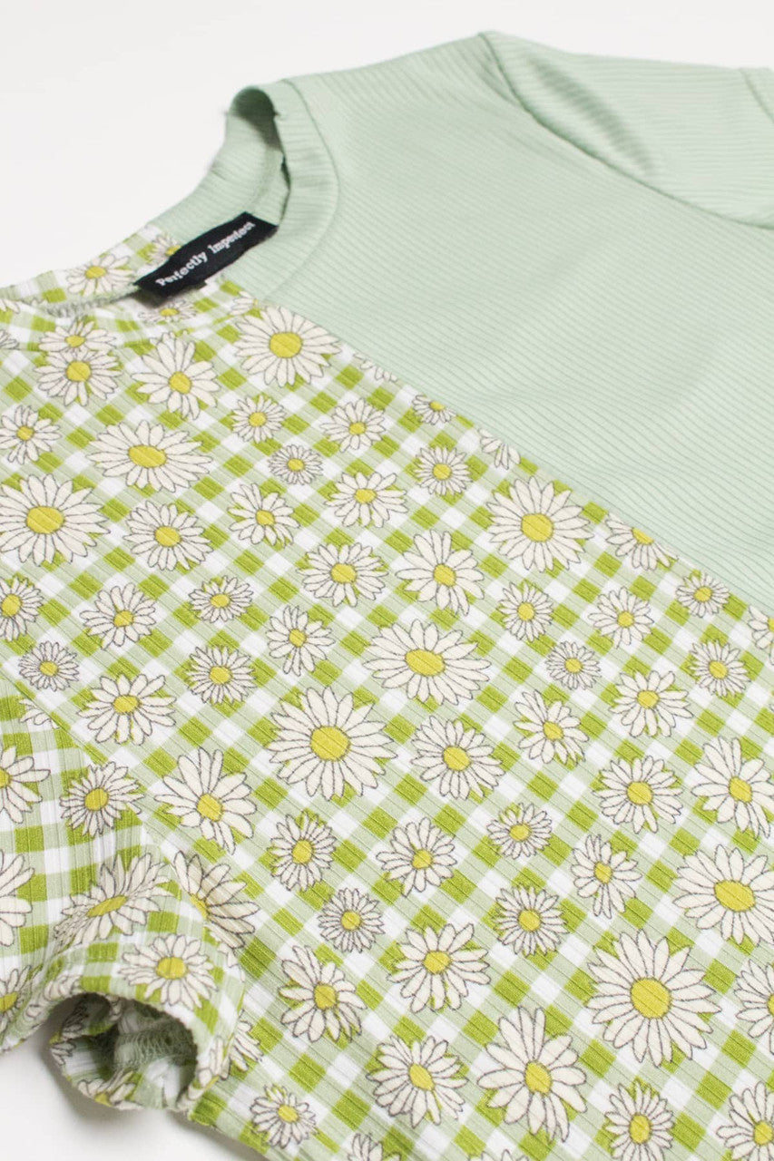Green Daisy Split Block Cropped Tee