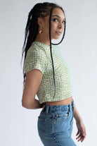 Green Daisy Split Block Cropped Tee