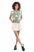 Green Daisy Sweater Vest