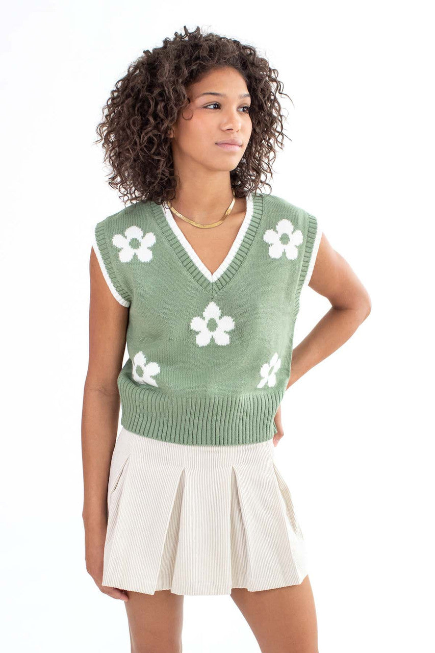 Green Daisy Sweater Vest