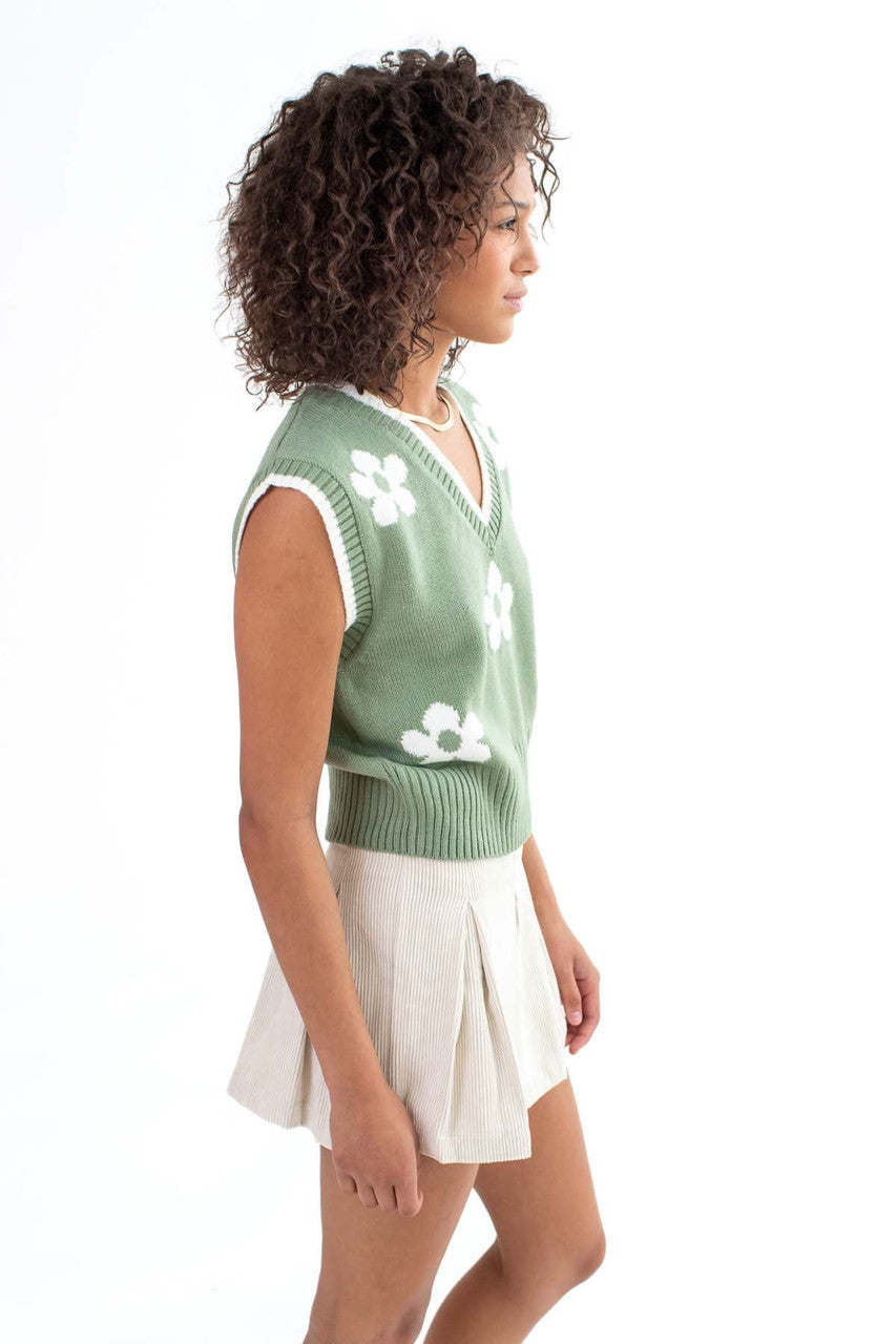 Green Daisy Sweater Vest