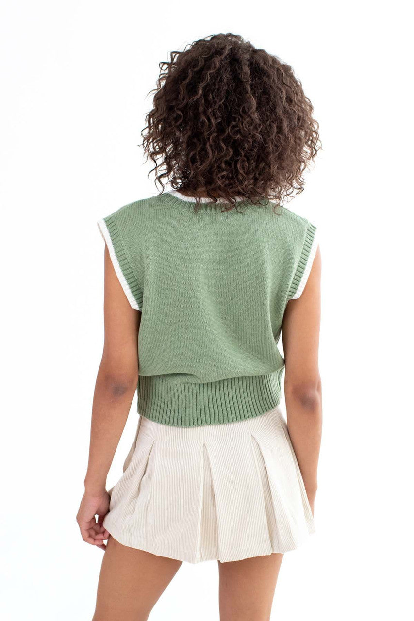 Green Daisy Sweater Vest