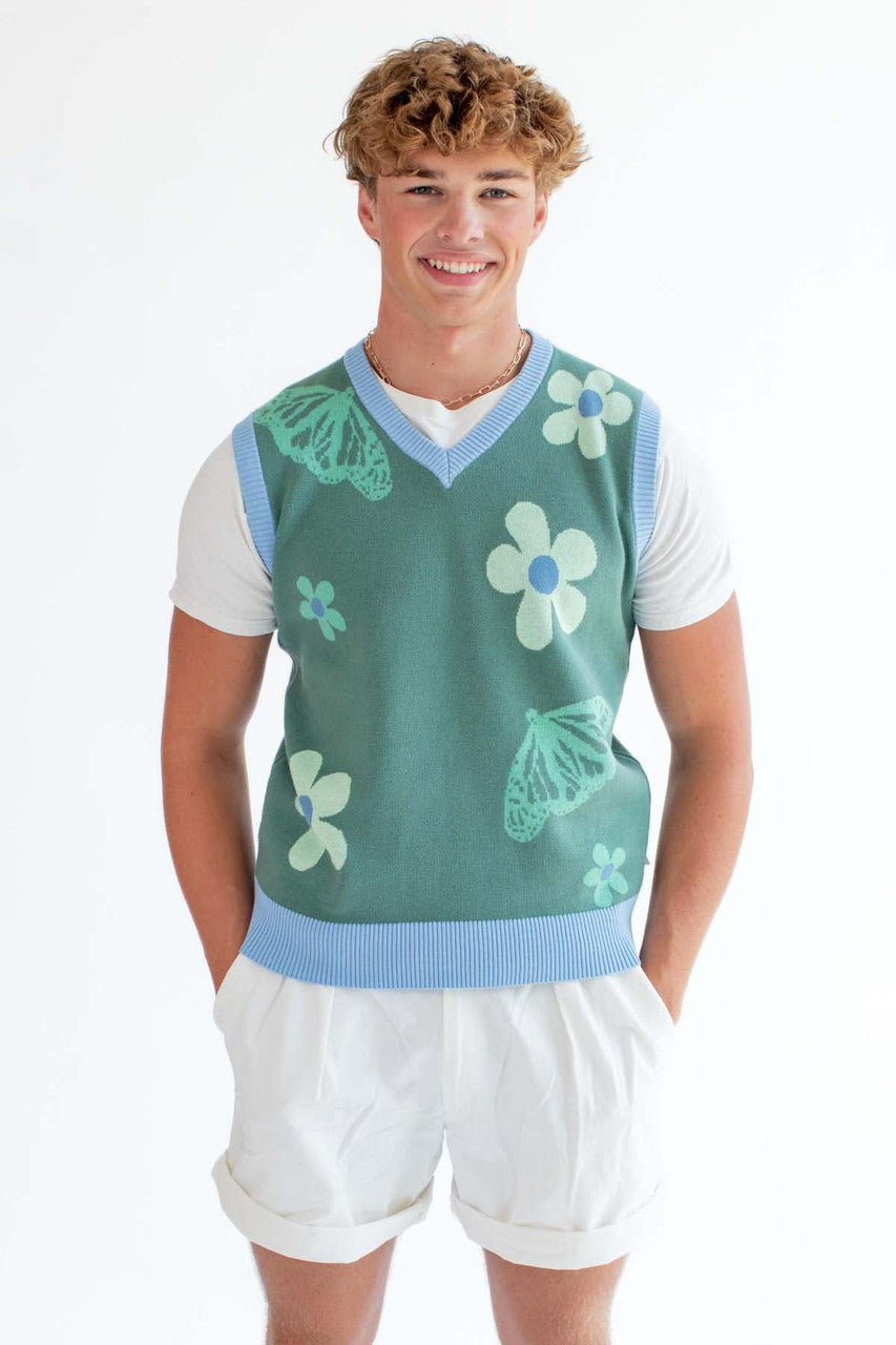 Green Floral Sweater Vest
