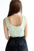 Green Gauze Floral Smock Waist Top