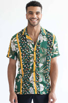 Green Leopard Floral Striped Hawaiian Shirt