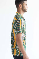 Green Leopard Floral Striped Hawaiian Shirt