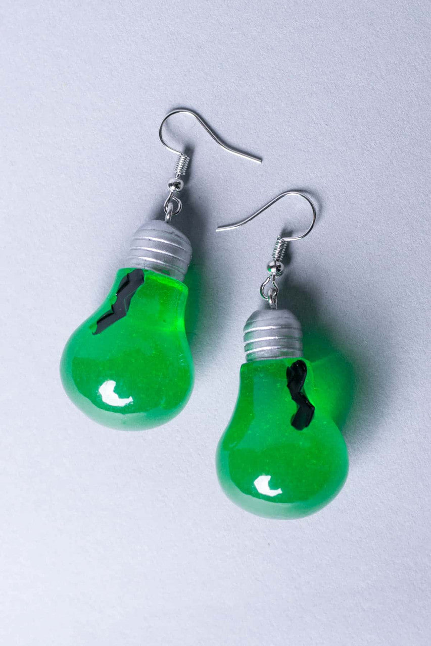 Green Light Bulb Earrings