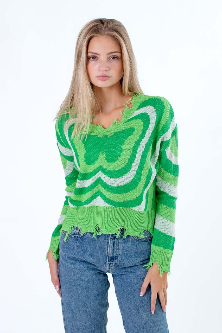 Green Psychedelic Flower Sweater