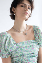 Green Spring Floral Cinched Mini Dress