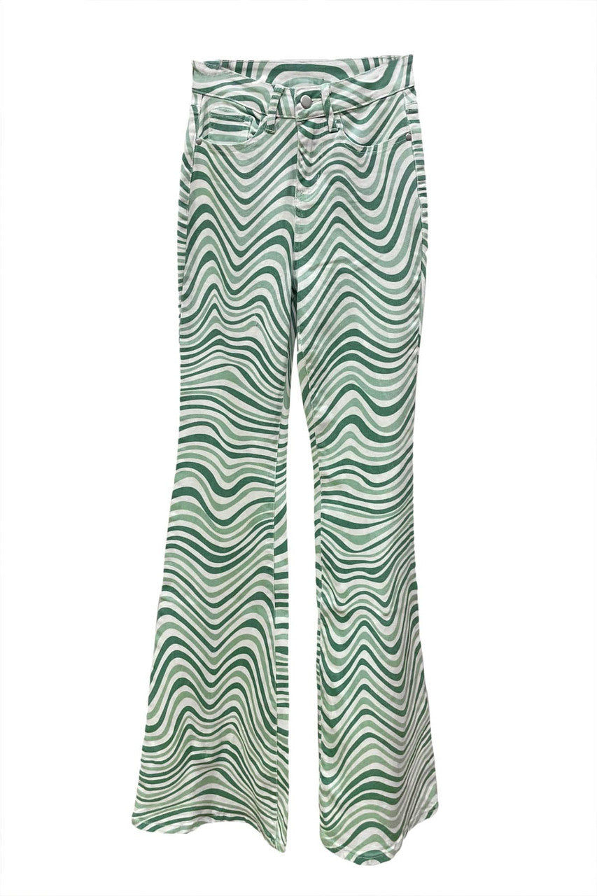 Green Swirl High Waisted Flares