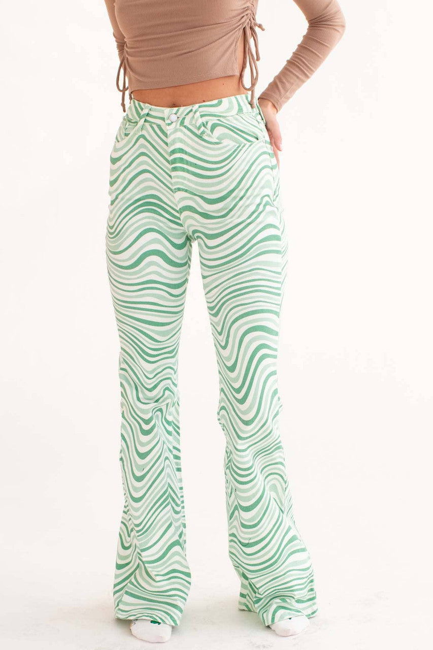 Green Swirl High Waisted Flares